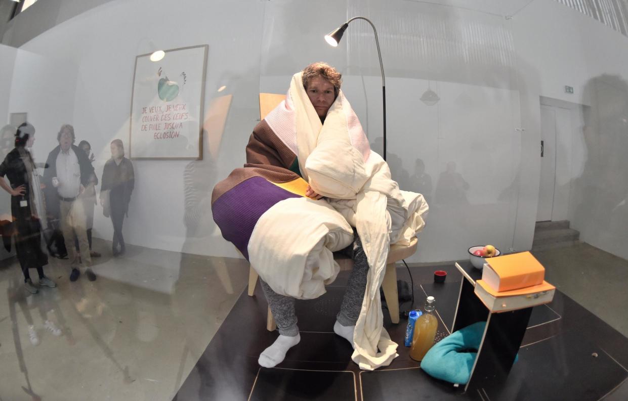 Incubation: The artist will sat wrapped in an incubating blanket: Stephane De Sakutin/AFP/Getty Images