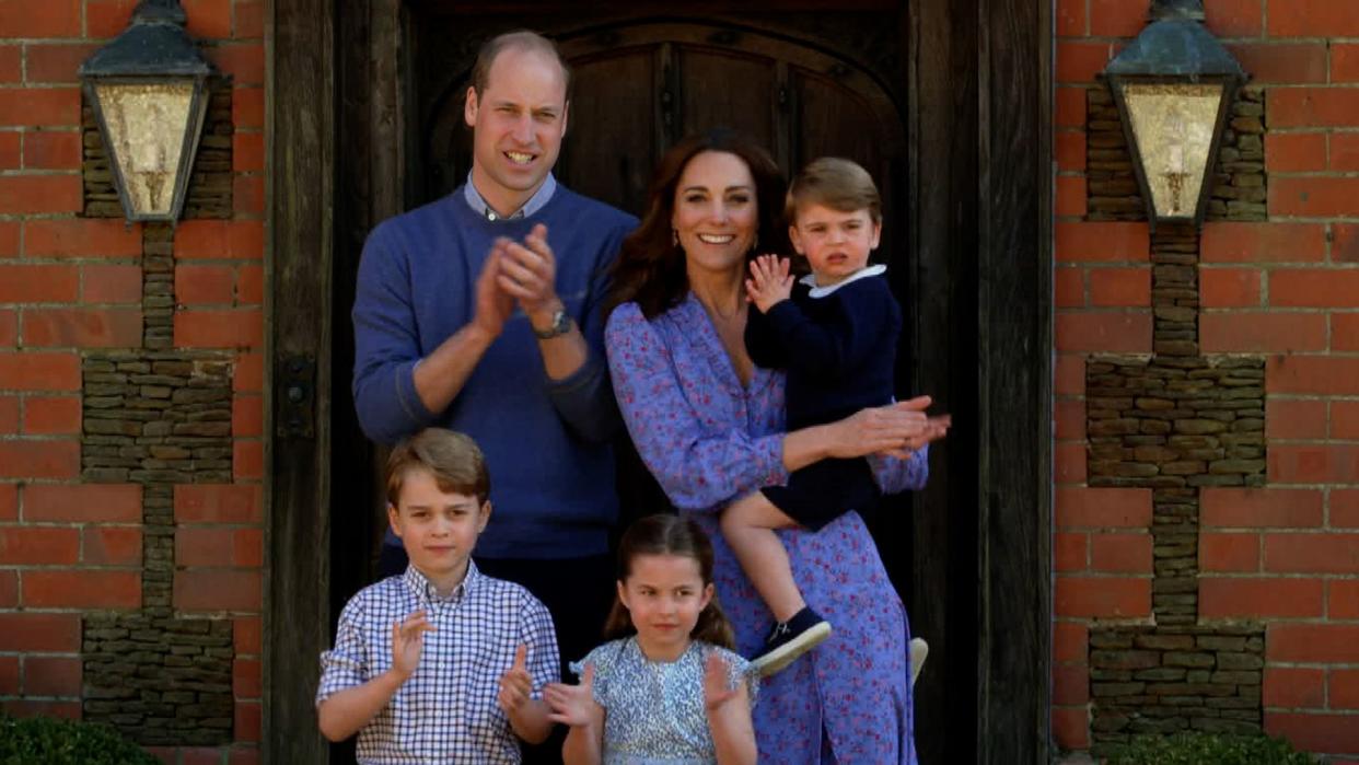 William, Kate, George, Charlotte and Louis clap for carers outside Anmer Hall, Norfolk