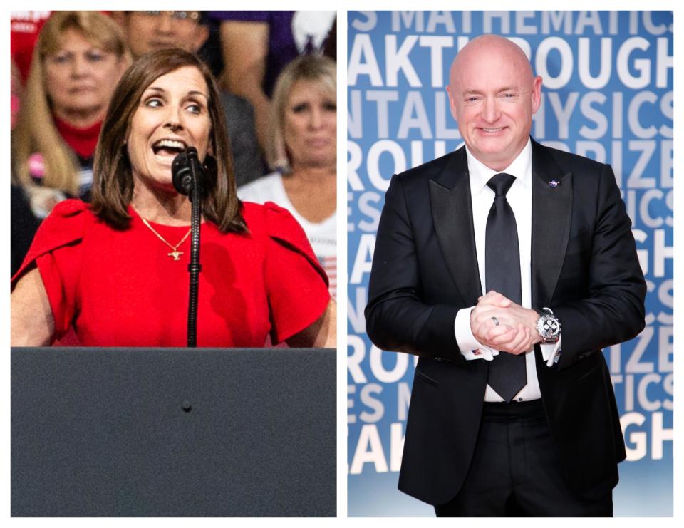 Arizona Sen. Martha McSally; Senate candidate Mark Kelly (D) / Credit: Caitlin O'Hara/Getty Images,  Kimberly White/Getty Images