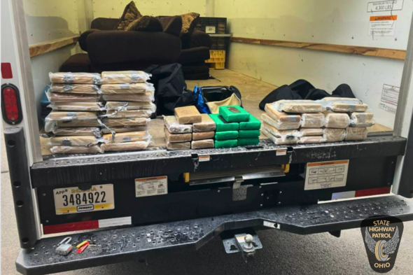 The Ohio Highway Patrol seized more than 110 pounds of cocaine during a March 22 traffic stop in Madison County.