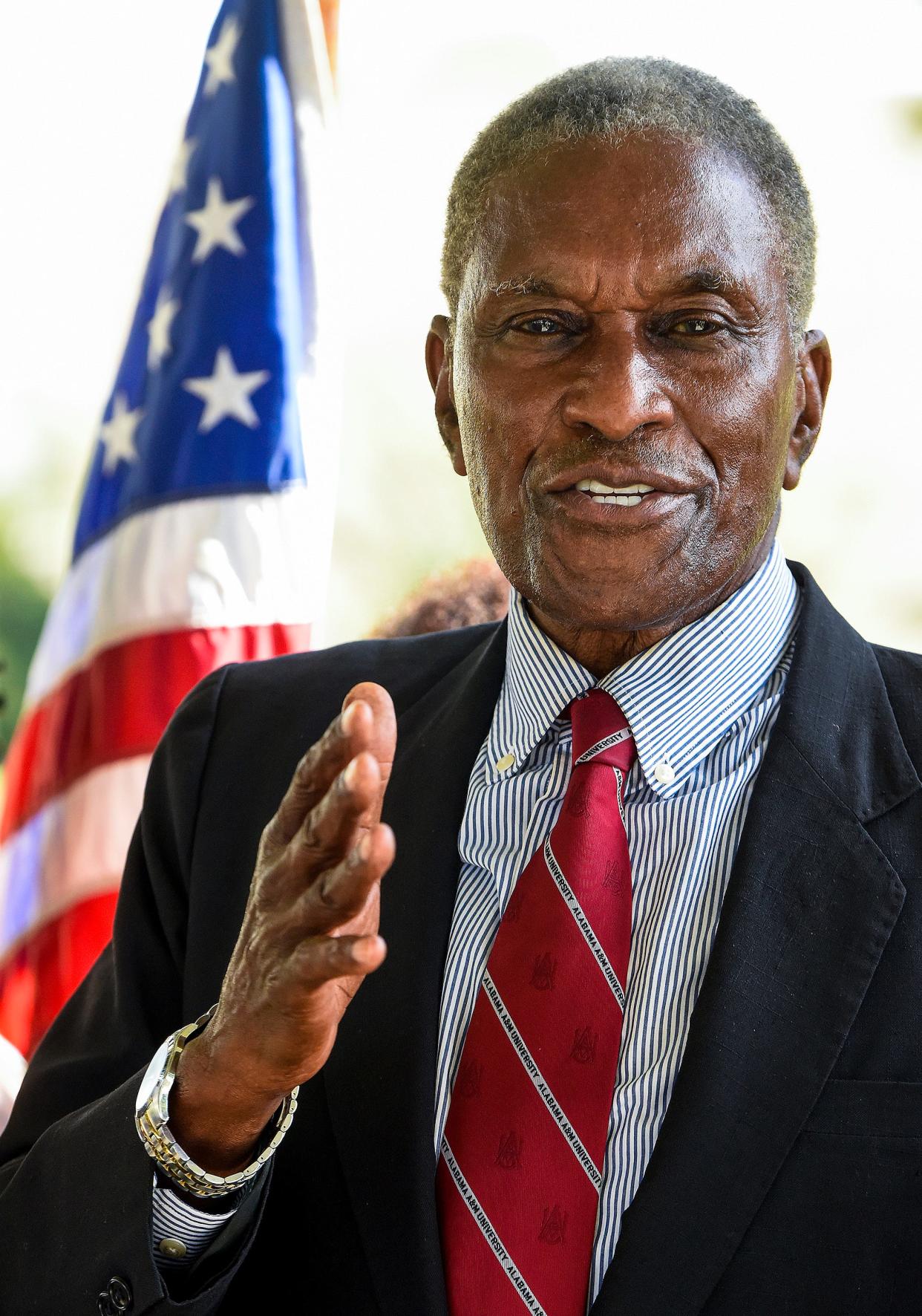 Tuskegee City Councilman Johnny Ford leads a celebration of Indigenous Peoples' Day in Tuskegee, Al., on Monday October 11, 2021. 