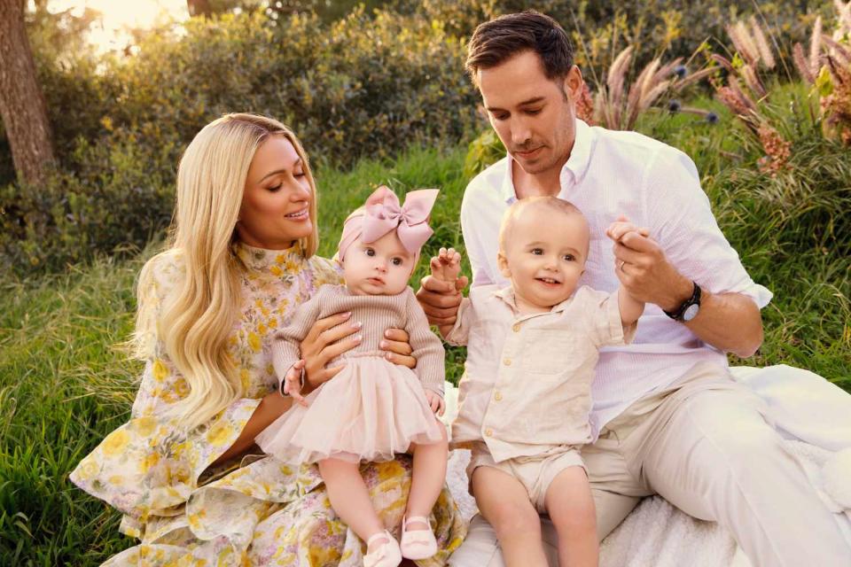 <p>Camraface</p> Paris Hilton with her daughter London, son Phoenix and husband Carter Reum in 2024