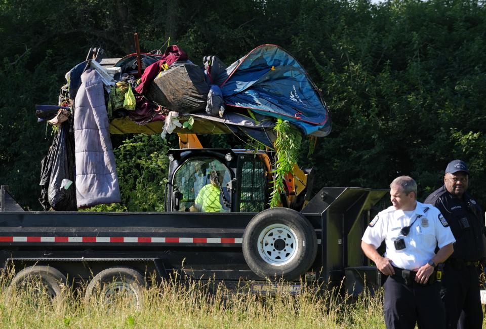 June 21, 2022; Columbus, Ohio; The homeless camp adjacent to Heer Park is cleared up by the city on Tuesday, June 21, 2022. Fred Squillante-The Columbus Dispatch