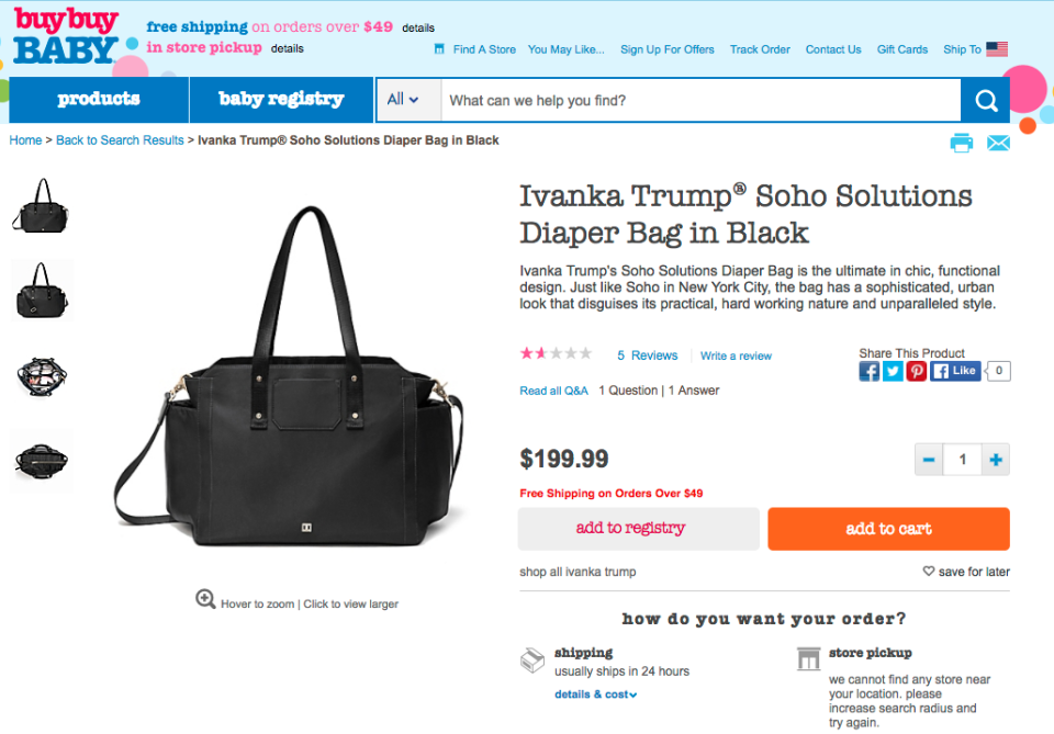 <p>Company: Buy Buy Baby<br> Reason for boycott: Carries Ivanka Trump shoes and accessories<br> (Photo: BuyBuyBaby.com) </p>