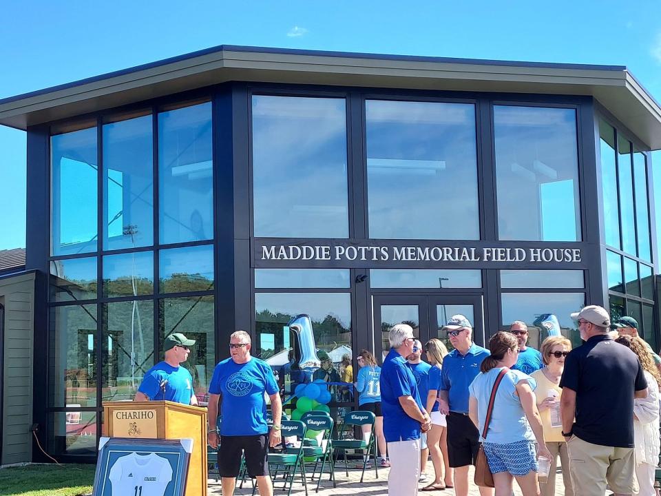 The Maddie Potts Memorial FieldHouse, dedicated at Chariho High School on Sunday, features a two-story atrium with locker rooms, restrooms, a concession stand and more.