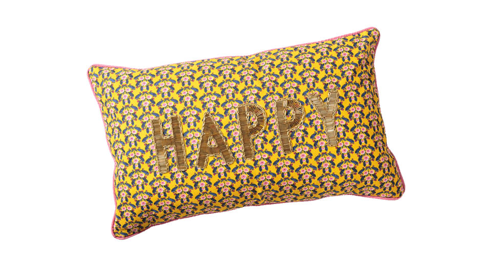 Floral Happy Yellow Cotton Cushion