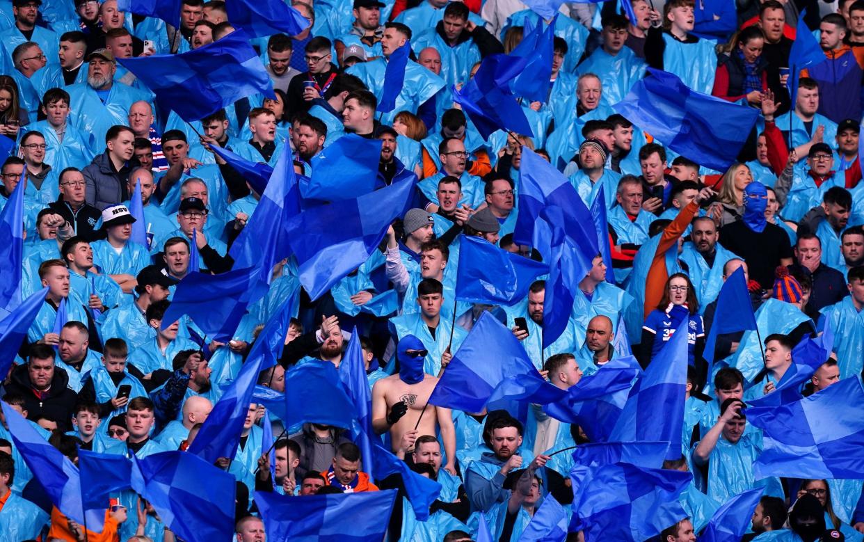 Rangers fans in the stands during the Premiership match at Ibrox stadium, Glasgow