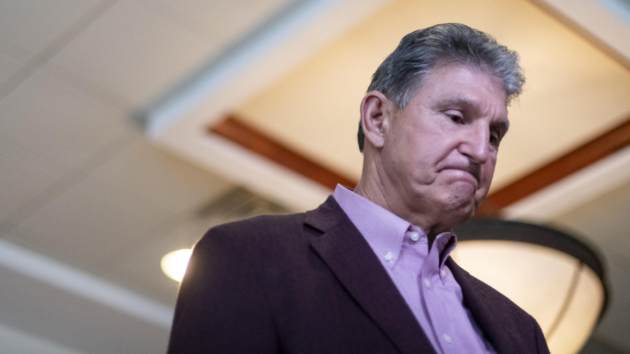 U.S. Sen. Joe Manchin (D-WV) is interviewed after a news conference at the Marriott Hotel at Waterfront Place June 3, 2021 in Morgantown, West Virginia. (Michael Swensen/Getty Images)