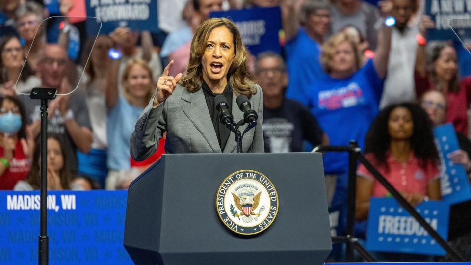 PHOTO: Vice President Kamala Harris during a campaign event in Madison, Wisc., Sept. 20, 2024. (Brett Johnsen/NurPhoto via Shutterstock)