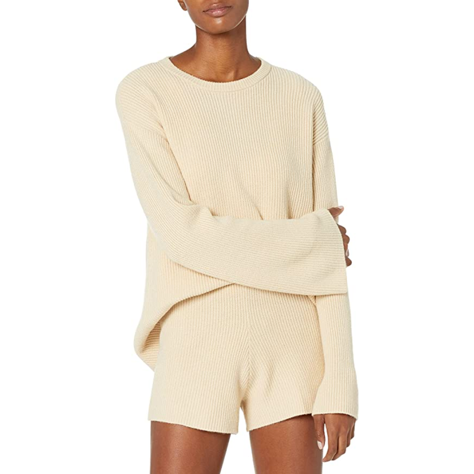 6) Alice Crewneck Back Slit Ribbed Pullover Sweater