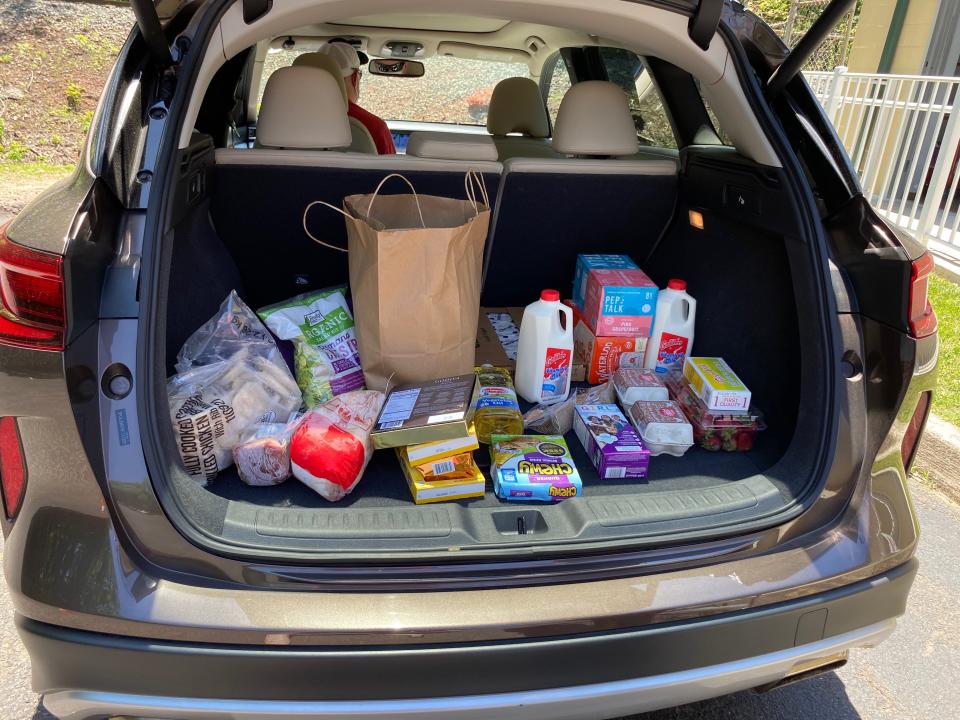 A typical package of food handed out by the Franklin Food Bank.