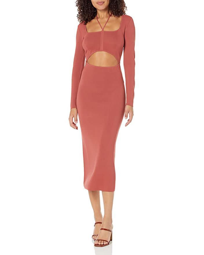 1) Corbin Long Sleeve Halter Detail Cut Out Midi Dress