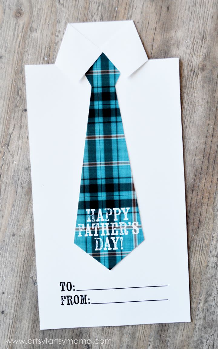 <p>Dress up his favorite candy bar with this tie-adorned, Dad-approved wrapper that doubles as a creative card. </p><p><strong>Get the printable at <a href="https://www.artsyfartsymama.com/2015/06/fathers-day-candy-bar-wrapper.html" rel="nofollow noopener" target="_blank" data-ylk="slk:Artsy Fartsy Mama;elm:context_link;itc:0;sec:content-canvas" class="link ">Artsy Fartsy Mama</a>. </strong></p>