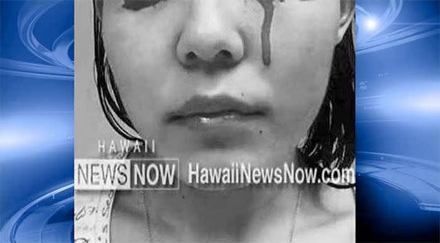 Linnie Ikeda inexplicably bleeds from her eyes. Photo: Hawaii Now