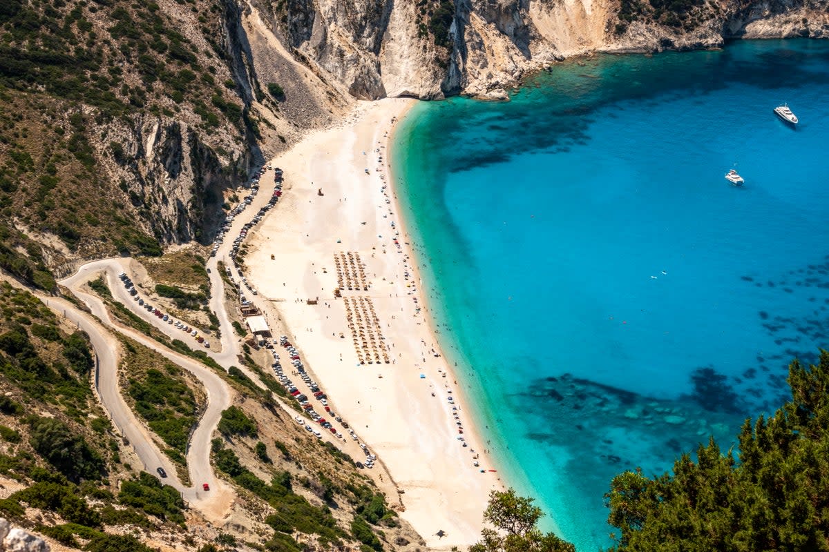 An aerial view of Myrtos Beach (Getty Images)