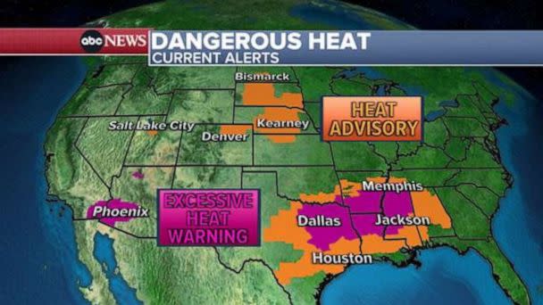 PHOTO: Excessive heat warnings and heat advisories are in effect Saturday in 14 states from California to Alabama. (ABC News)