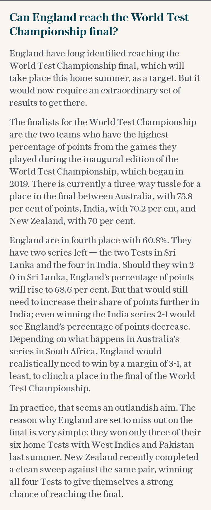 Can England reach the World Test Championship final?