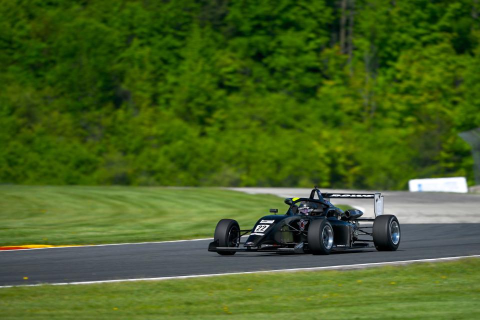 Myles Rowe rounds a corner Friday at Road America.