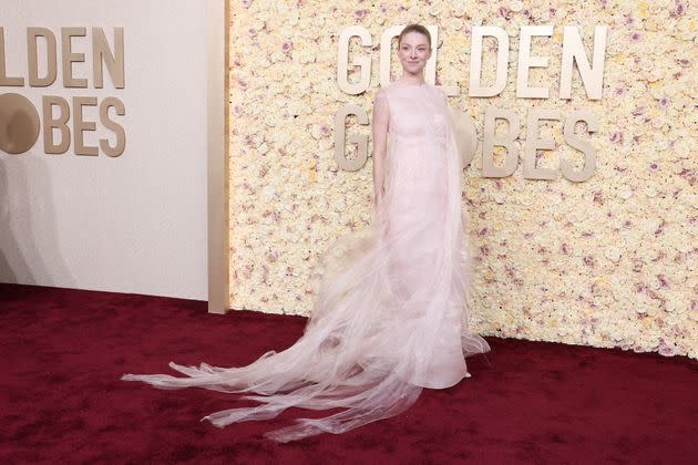 Hunter Schafer stunned in a wispy soft pink look.