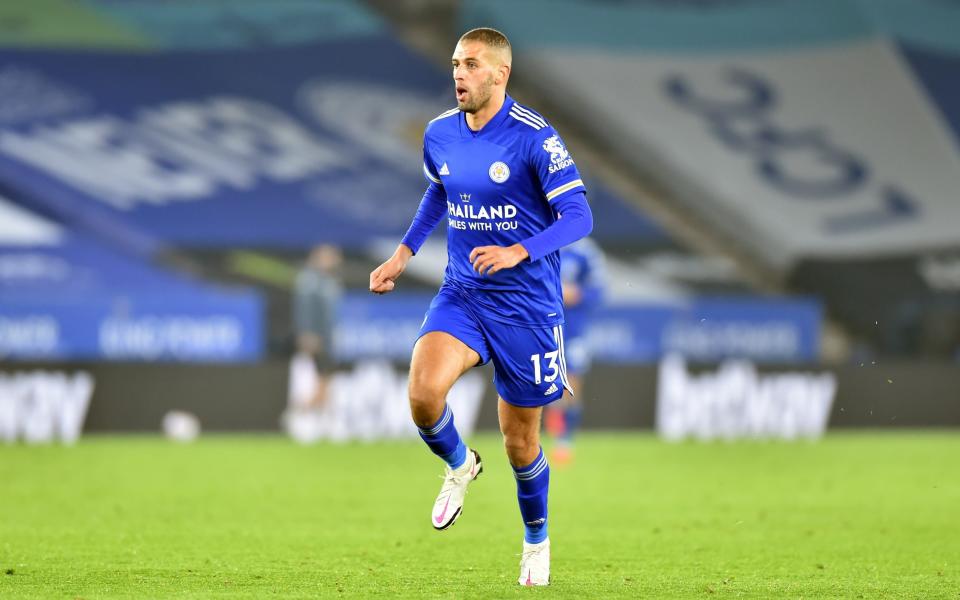 Islam Slimani of Leicester City during the Premier League match between Leicester City and Aston Villa at The King Power Stadium - Plumb Images/Leicester City FC via Getty Images