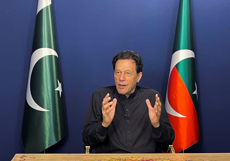 Pakistan's former Prime Minister Imran Khan speaks during an interview with Reuters in Lahore