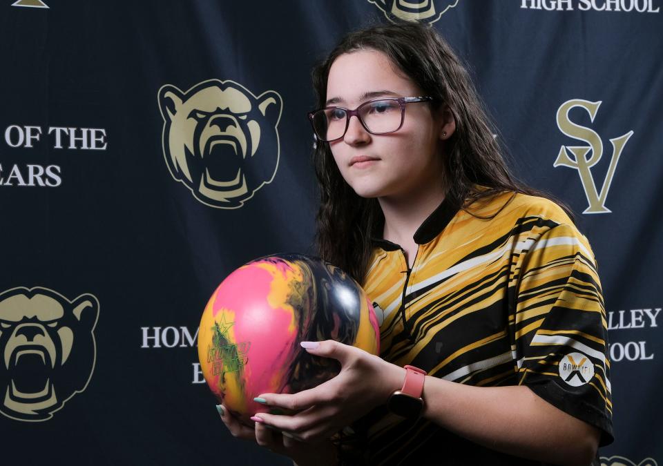 Mar 8, 2024; Buhl, Alabama, USA; Sierra Knight, from Sipsey Valley High, is the Tuscaloosa News girls bowler of the year.