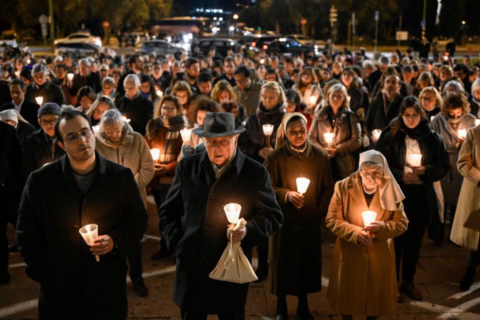 Portuguese Catholics hold candles during a vigil in Lisbon for the victims of clerical sexual abuse. <a href="https://www.gettyimages.com/detail/news-photo/portuguese-members-of-the-faithful-hold-candles-during-a-news-photo/1468641791?phrase=catholic%20church%20sex%20abuse&adppopup=true" rel="nofollow noopener" target="_blank" data-ylk="slk:Horacio Villalobos/Corbis via Getty Images;elm:context_link;itc:0;sec:content-canvas" class="link ">Horacio Villalobos/Corbis via Getty Images</a>