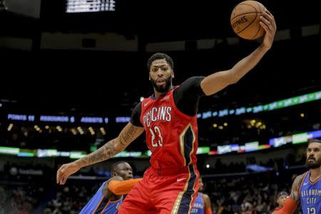 Dec 12, 2018; New Orleans, LA, USA; New Orleans Pelicans forward Anthony Davis (23) grabs the ball against the Oklahoma City Thunder during the second half at the Smoothie King Center. Mandatory Credit: Derick E. Hingle-USA TODAY Sports