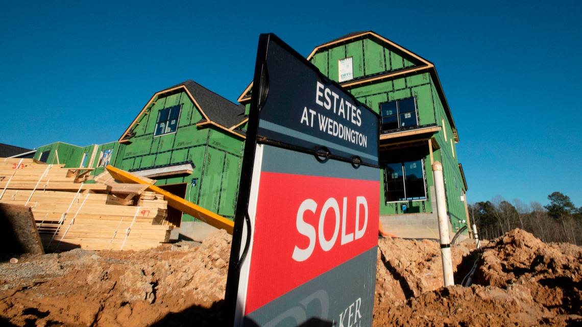 Many of the houses under construction in the Estates at Weddington development in western Wake County are already sold before construction begins. Photographed, Monday, Jan. 9, 2023.