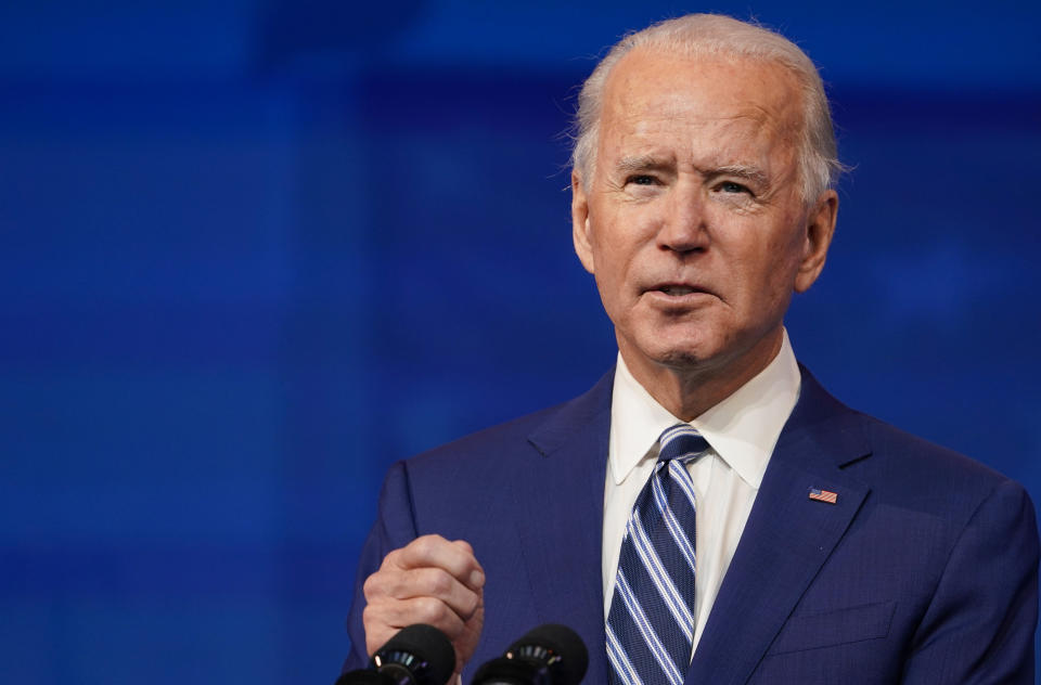 President-elect Joe Biden speaks at The Queen theater in Wilmington, Del., Wednesday, Dec. 9, 2020. For the past four years, the United States has been led by a man viewed as one of the most gun-friendly in modern history. But any hope by gun-control advocates that Biden will usher in a new era of restrictions on firearms is highly unlikely for some key reasons: the intense polarization of gun issues that has rendered them a third rail in politics and the narrow margins that Democrats have in Congress. (AP Photo/Susan Walsh, file)