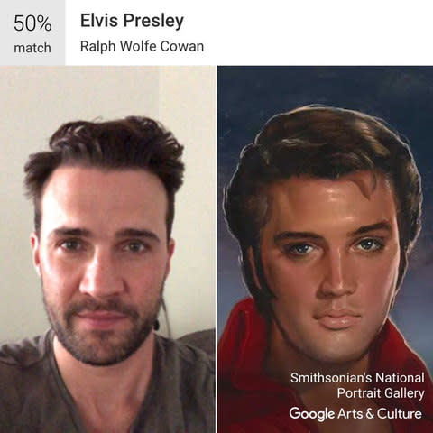 @GilMcKinney said of his 50 per cent match with Elvis Presley: "I'll take it" - Credit: Google