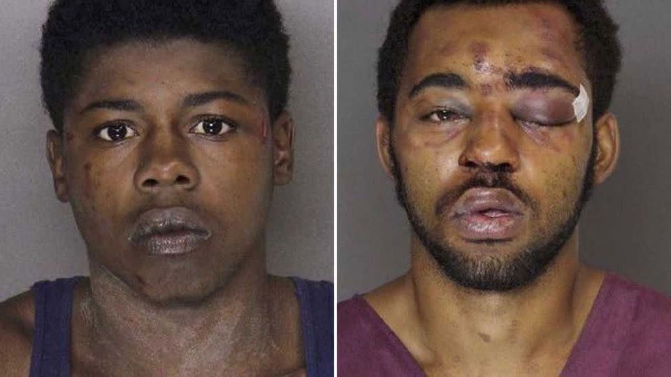 The pair found themselves allegedly robbing a bar during a police retirement party. Joseph McInnis III (left) and Tyree McCoy (right)   Source: Baltimore County Police