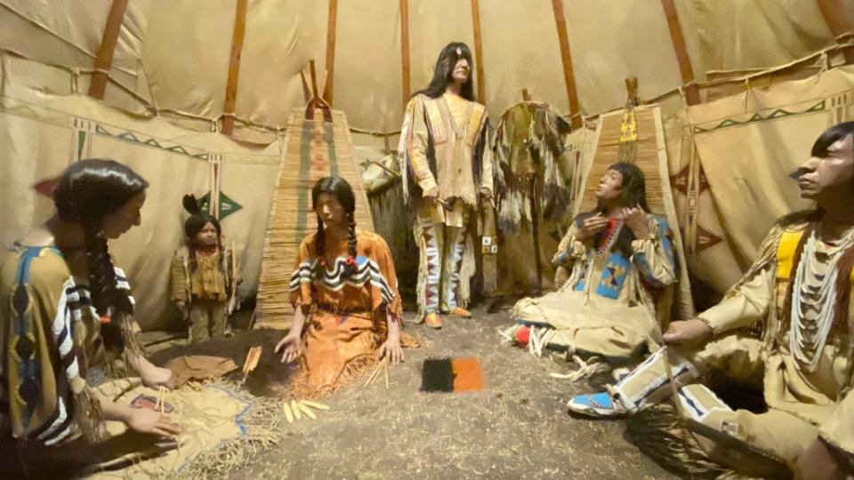 This diorama using original Native American costumes and objects was part of the Hall of the Great Plains exhibit. It is now shuttered, but tribes say they have not been told anything about a consultation on repatriation. J. Messerschmidt for NY Post