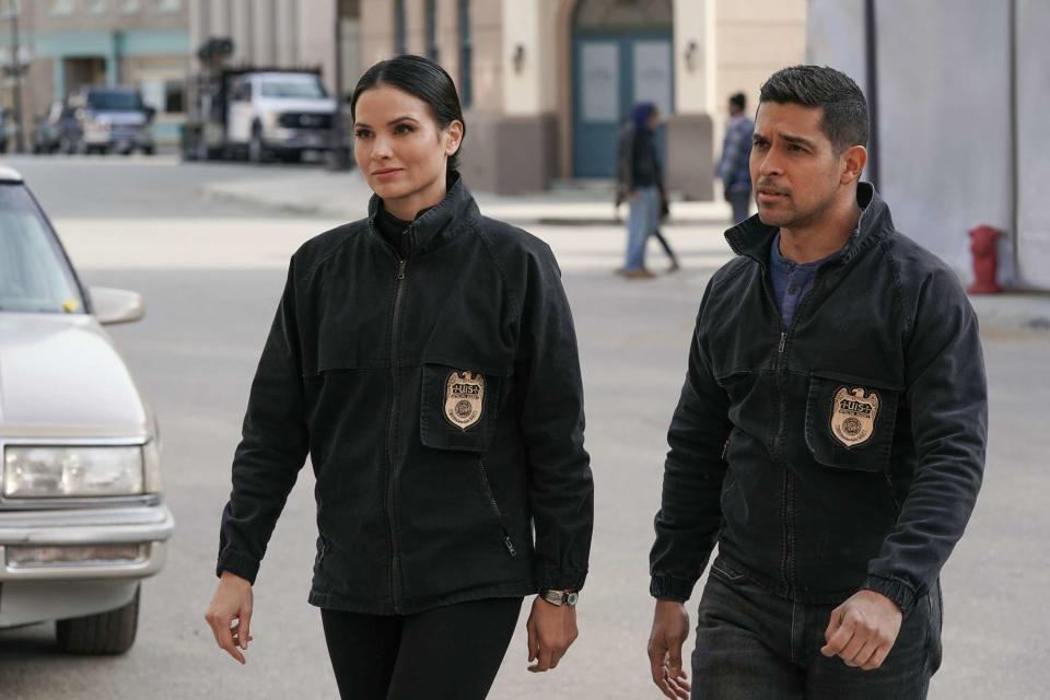 <p>Michael Yarish/CBS</p> Katrina Law as NCIS Special Agent Jessica Knight and Wilmer Valderrama as Special Agent Nicholas Torres in 