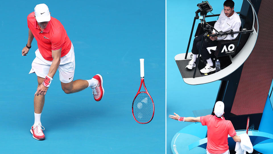 Denis Shapovalov, pictured here blowing up at the Australian Open.