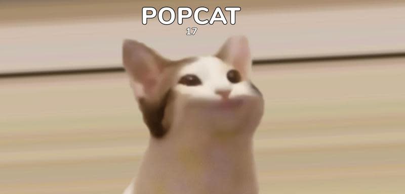 熱心網友自製的「Pop Cat」網頁迷因遊戲，引發全球大戰。（翻攝popcat.click網站）