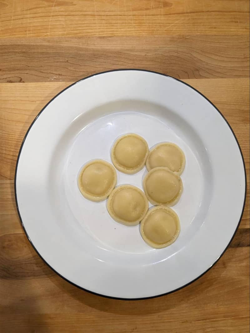 Plated cooked ravioli.