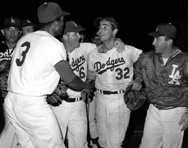 Sandy Koufax, Los Angeles Dodgers Southpaw pitcher, is shown in series of  photos as he fires as he fires a fast ball during 6th inning of his 5-hit,  6-2 victory over the