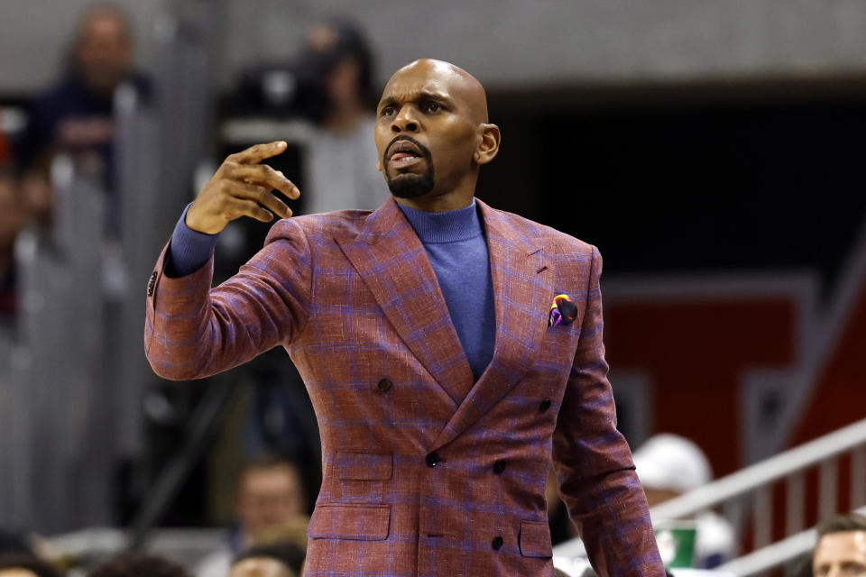 Vanderbilt head coach Jerry Stackhouse reacts to a call during the first half of an NCAA college basketball game against Auburn, Wednesday, Jan. 31, 2024, in Auburn, Ala. (AP Photo/ Butch Dill)