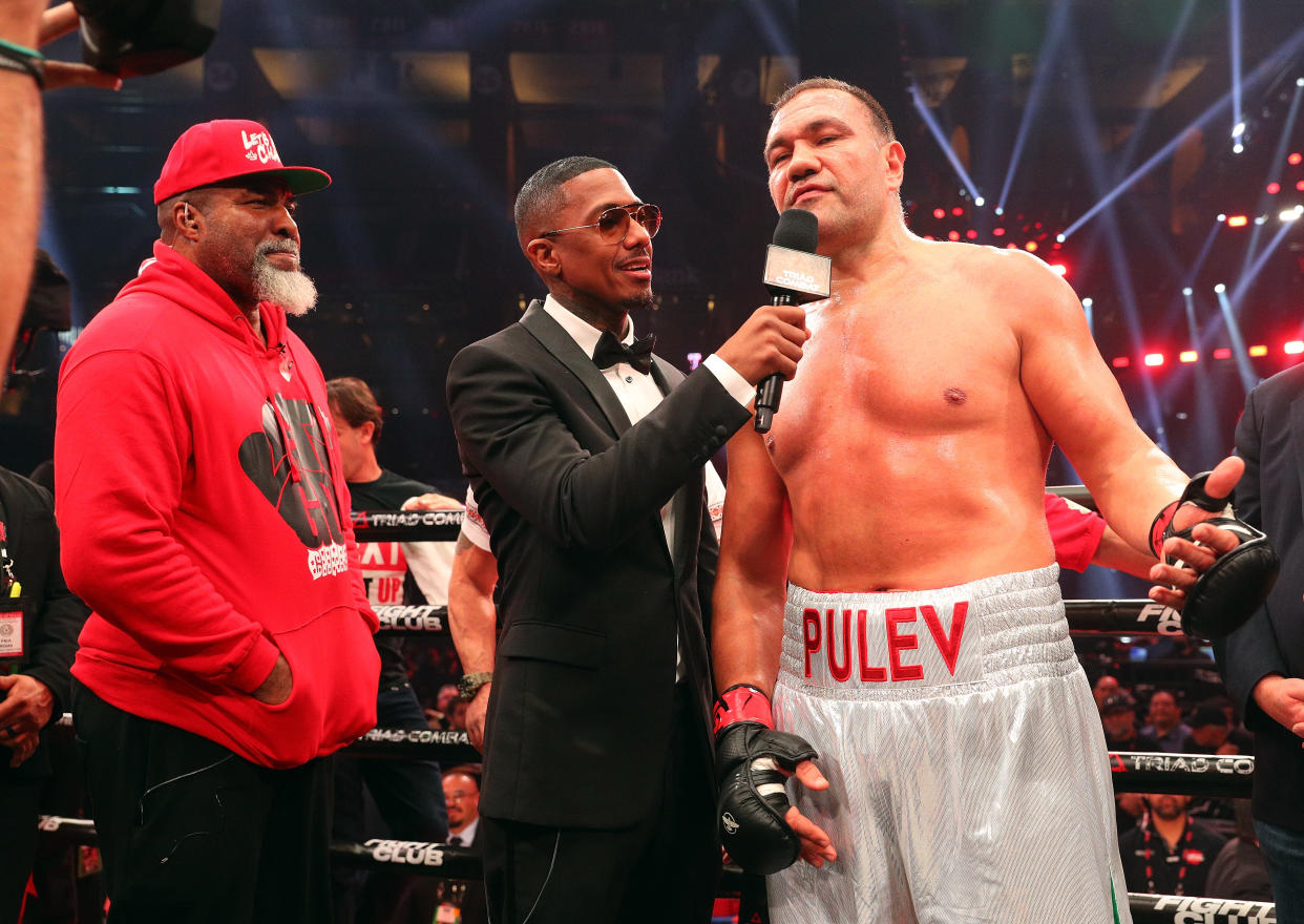 Nick Cannon interviews Kubrat Pulev after his victory over Frank Mir at Triad Combat