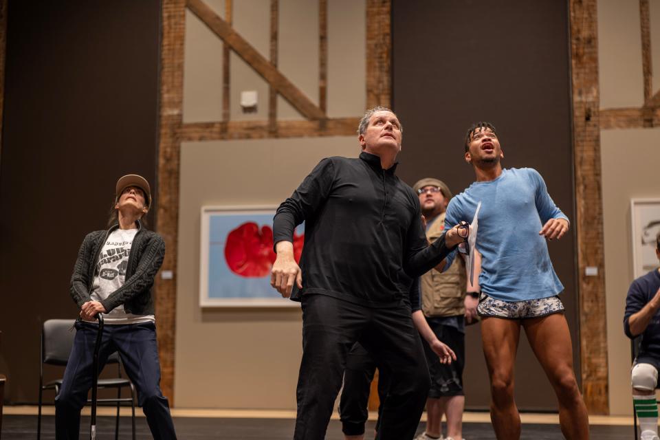 Isaac Mizrahi (second from left) and cast members Sheryl Hastalis, Derrick Arthur and Maxfield Haynes (right) in a December production of "Third Bird" at The Church in Sag Harbor, New York.