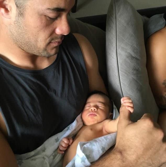 Hayne pictured holding his nephew