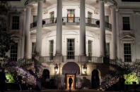 <b>March 30, 2012:</b> "We had just arrived aboard the Marine One helicopter on the South Lawn and the President was walking into the White House. I had seen this scene several times but had never been able to quite capture it the way I wanted. Here, finally, arriving at night, I was able to frame him walking into the light of the Diplomatic Reception Room, with the added bonus of his shadow being cast from the television lights off to the left." (Official White House Photo by Pete Souza)