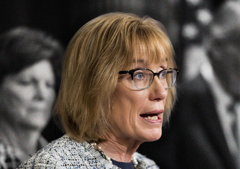 Sen. Maggie Hassan, D-N.H., speaks during a Senate Democrats’ news conference on the impact of repealing the Affordable Care Act on the opioid epidemic in May 2017. (Photo illustration: Yahoo News; photo: Bill Clark/CQ Roll Call)