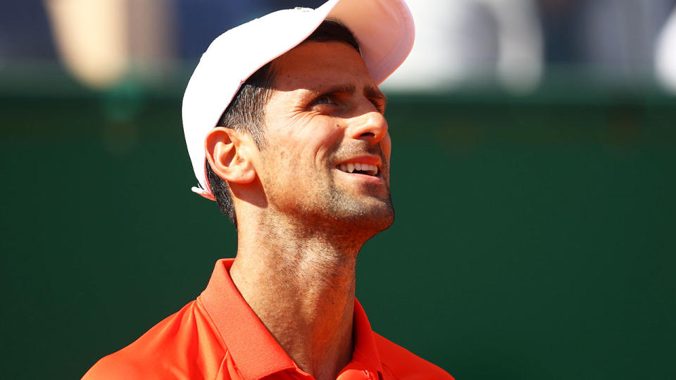 Novak Djokovic of Serbia shows his dejection during his three set defeat by Daniil Medvedev at the Monte Carlo Masters. (Photo by Clive Brunskill/Getty Images)