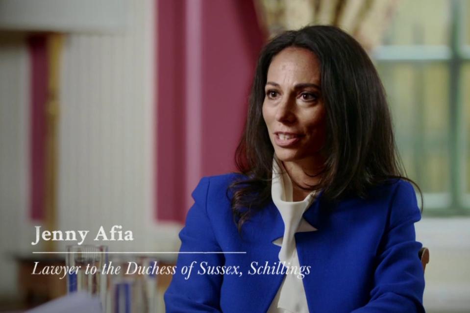 Meghan Markle’s lawyer Jenny Afia speaking on The Princes And The Press documentary (BBC)