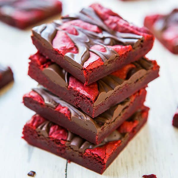 Red Velvet Chocolate-Swirled Brownie Bars