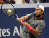 Aug 31, 2018; New York, NY, USA; Fernando Verdasco of Spain hits to Juan Martin del Potro of Argentina (not pictured) in a third round match on day five of the 2018 U.S. Open tennis tournament at USTA Billie Jean King National Tennis Center. Mandatory Credit: Robert Deutsch-USA TODAY Sports