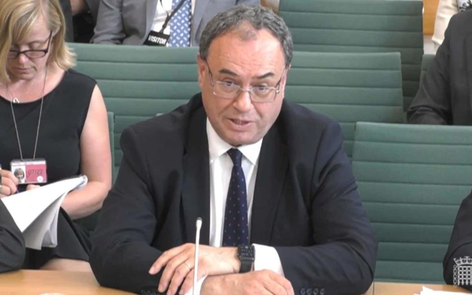 Andrew Bailey, the Governor of the Bank of England, has appeared before the Treasury select committee today - House of Commons/PA Wire