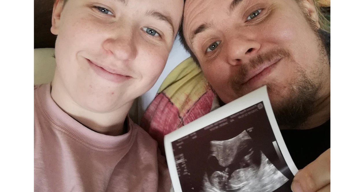 Jay, left, who is gender non-binary, and Reuben Sharpe, who is transgender, are new parents.